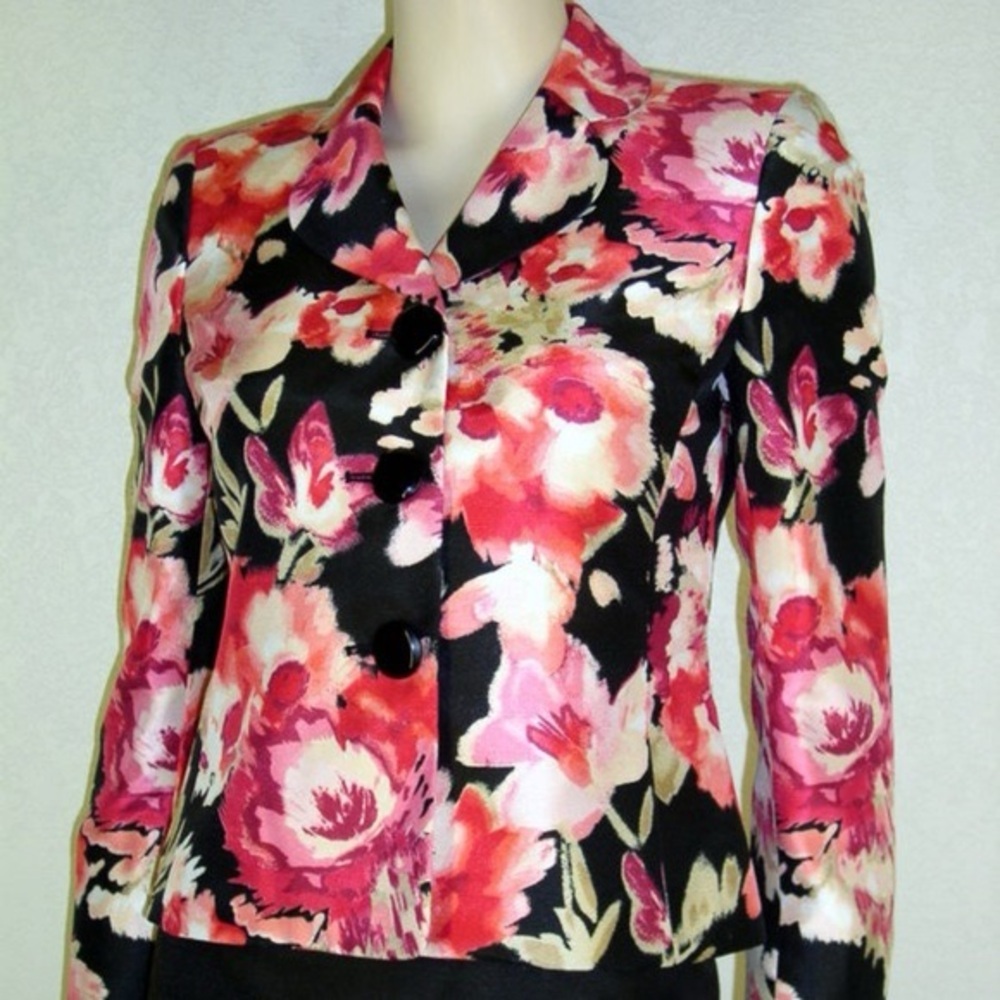 Le Suit Petite Vibrant Three Button Floral Blazer Suit Jacket size 2P - Picture 2 of 6